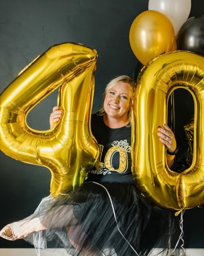 Image of Gold Number Balloon 40 Inch, 0 Number Balloons, 10 20 30 40 50 Numbers Balloon Birthday Decorations, Gold Party Supplies for Women Men