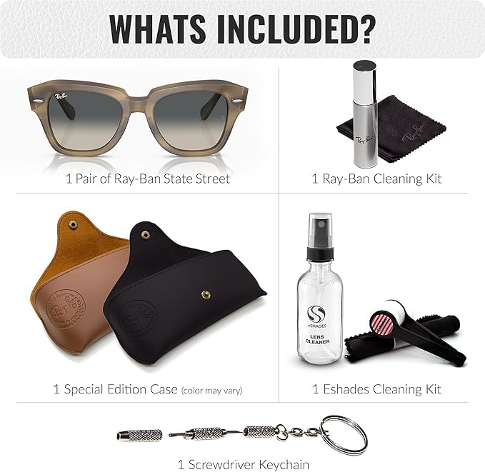 Image of Ray-Ban RB2186 STATE STREET Square Shaped Sunglasses for Women with Official RAYBAN Eyewear Kit