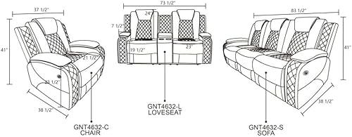 Miniatura 2 de COMHOMA Power Living Room Furniture Sets,Electric Recliner Chair with LED Light,Sectional Sofa Loveseat with Wireless Charging,Spacious Storage, Cup