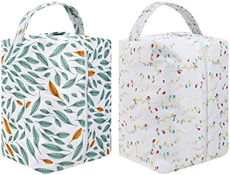 Pedobi 2 Packs Reusable Cloth Diaper Wet Dry Bags - Large Hanging Wet Bags with Buttons for Stroller - Waterproof Pod Cloth Diaper Bag - Washable Wet Bag for Diapers, Travel, Pool (Leaves)
