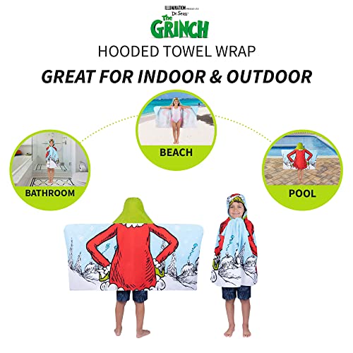 Image of Grinch by Dr. Seuss Holiday Kids Bath /Pool /Beach Soft Cotton Terry Hooded Towel Wrap, 24 in x 50 in,(Official Dr. Seuss Product) by Franco