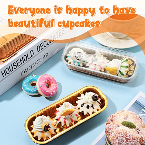 120 Pcs 7 Oz Disposable Aluminum Baking Cups With Lids Square Foil Ramekins Pan Aluminum Foil Mini Loaf Pans For Baking Cakes Bread Meatloaf Food Serving (Gold Black, Gold) #TOP3