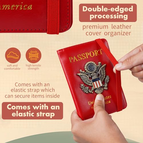 Image of Passport Holder Cover Travel Wallet RFID Blocking Wallets Family Passport Organization Personalized Wallet Case for Men and Women Travel Must Haves (Red)