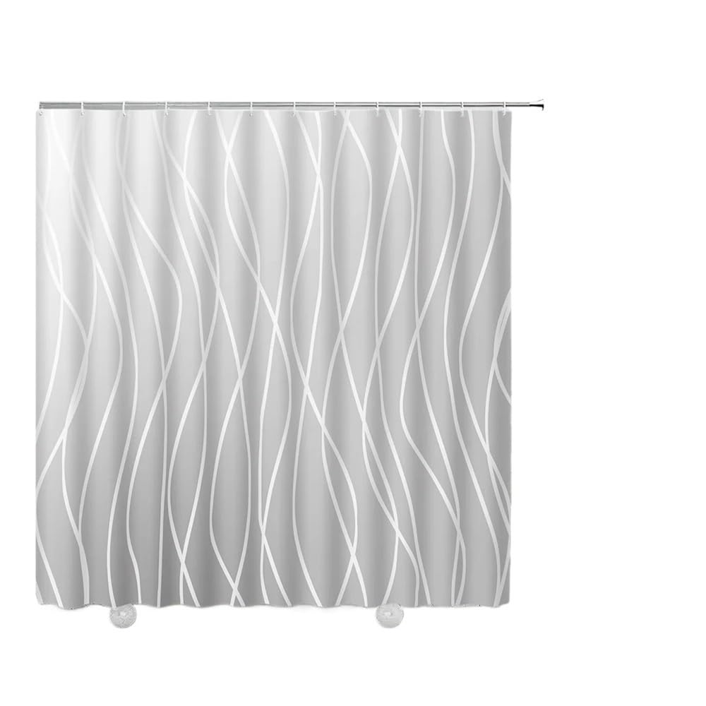 AIMANQI Shower Curtains White Line Bath Blue Purple Modern Print Bathroom Decor Sets(6465AG,150x180cm-60x70in)