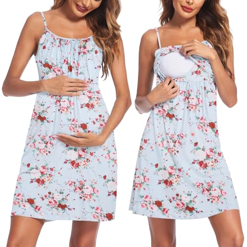 Image of Ekouaer Women's Nursing Nightgown Maternity Dress Breastfeeding Gown Full Slips Sleepwear