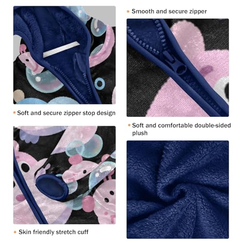 Cute Hippo Faces with Bubbles Toddler Fleece Jacket Girl Boys Hooded Fleece Jacket Coat Warm Outwear Zip-up 3-10T3