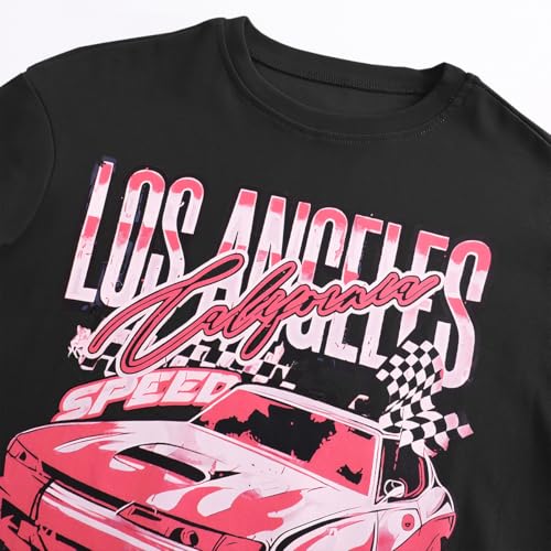 Image of Girl's Car Letter Graphic Print Round Neck Short Sleeve Tee Summer Casual T Shirt Graphics Tee Shirt