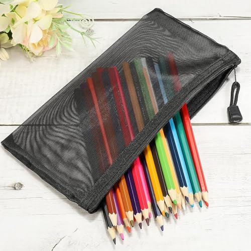 Image of 15 Pieces Mesh Bags, 3 Size Mesh Zipper Pouch Bags with Zipper for Makeup Pouches, Travel Organizer Case, Storage pencil bags with zipper for Office Supplies (A4, A5, B6)