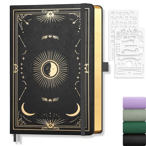 LOAPEM Skizzenbuch A5 Notizbuch A5 Blanko192 Seiten 100gsm Hardcover mit Sonne-Mond-Design für Frauen und Männer für Skizzieren Zeichnen Malen 14.5 x 21cmSchwarz