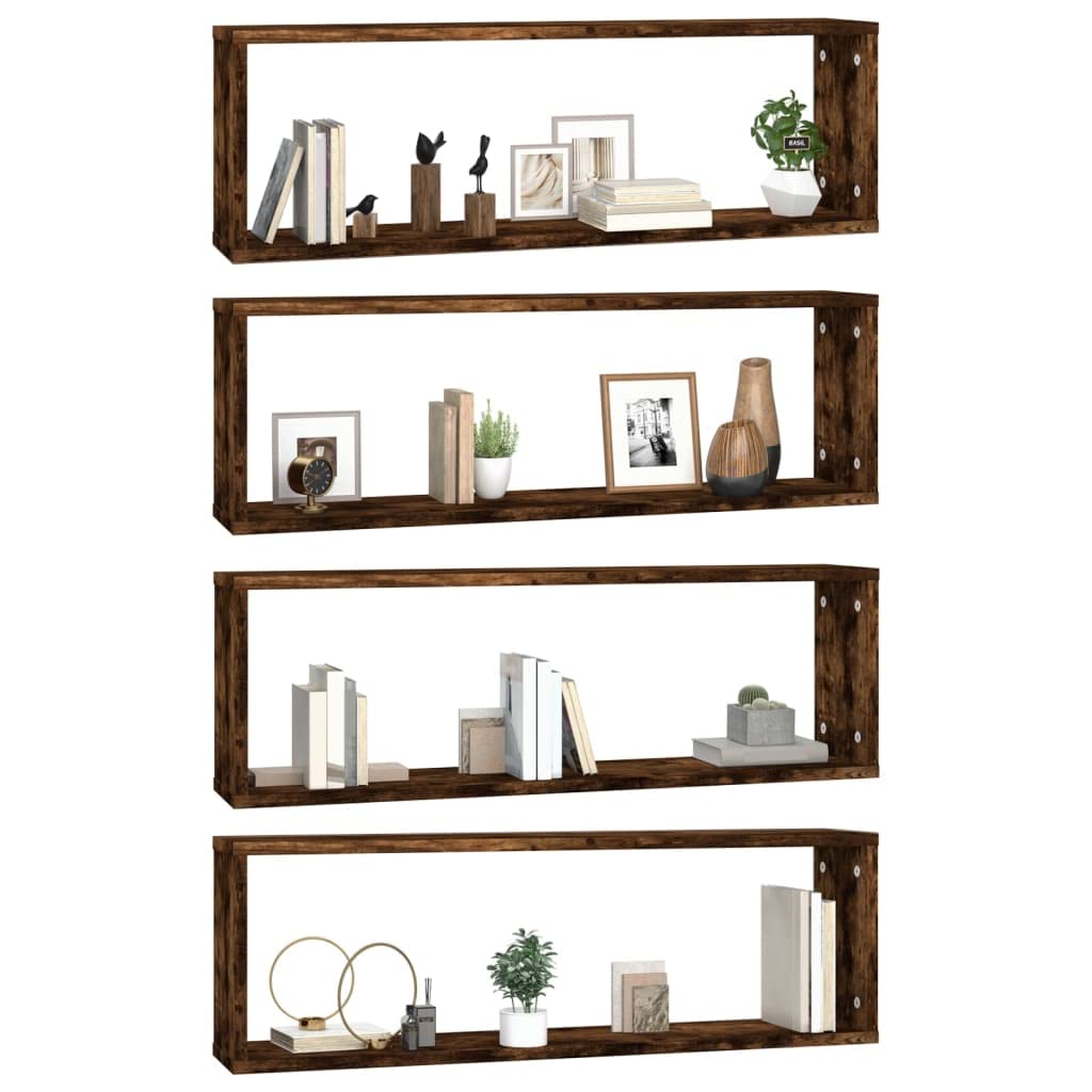 4 scaffali da parete in legno di rovere affumicato, 80 x 15 x 26,5 cm, mensole sospese da parete per soggiorno, camera da letto, cucina, ufficio, ordine e presentazione decorativa
