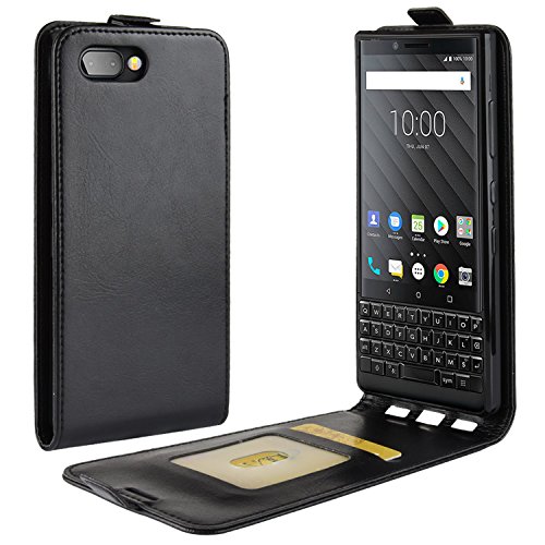 HualuBro Coque Blackberry KEY2, Premium Étui en Cuir PU Leather Wallet Housse Flip Case Cover avec Cartes Slots pour Blackberry Key 2 Smartphone (Noir)