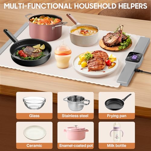 Warming Plate Wärmeplatte für Speisen, Buffetwärmer mit 5 Temperatureinstellungen und 4-Stunden-Timer, Tragbare Schnelle Heizmatte für Partys, Buffets, den Täglichen Gebrauch zu Hause – Bild 8