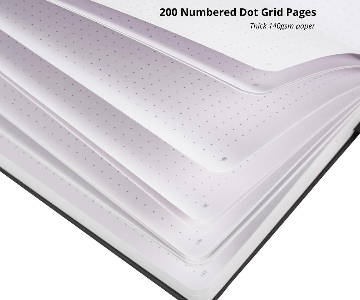 Dziennik w kropki – gruby biały papier o gramaturze 140 g/m² – 200 ponumerowanych stron w kropki – notatnik o wymiarach 14,7 x 21,1 cm Vivid Scribbles
