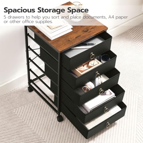 Image of HOOBRO 5-Drawer Chest Dresser, File Cabinet, Office Cabinet with Drawers, Rolling Printer Stand, Filing Cabinet for Living Room, Home Office, Nonwovens Drawer, Easy Assembly, Black BFK50WJ01