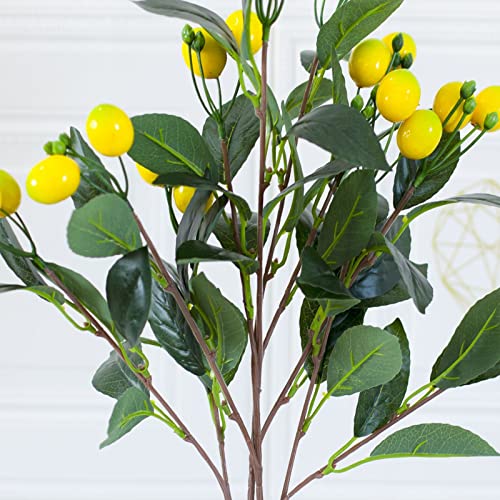 Fqqwee 4 Pcs Artificial Lemon Tree Branches 26.4 Inch Yellow Fake Lemon Stems With Green Leaves For Vase Lifelike Artificial Lemon Plants Faux Fruit Floral Picks For Home Office Weddng Decor #TOP5
