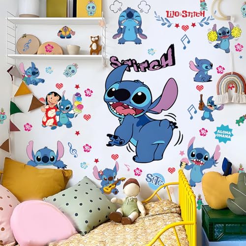 Stitch Wall Stickers for Kids, Cartoon Character Lilo&Stitch Stickers for Children Room, DIY Removable Stickers for Baby Kids Nursery Girls Bedroom Living Room Playroom Wall Decoration (Mickey&Minnie)