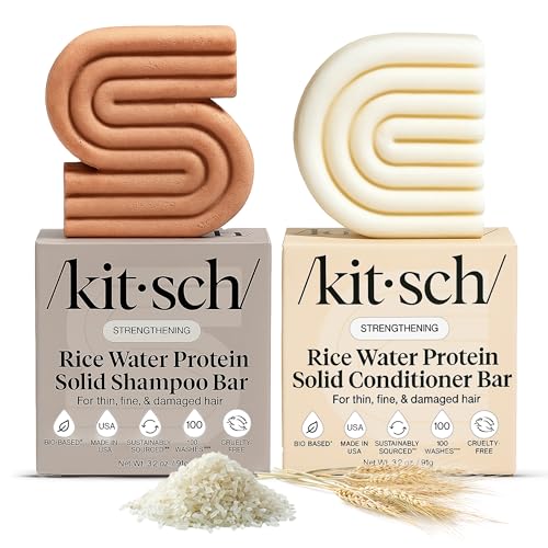 Kitsch Rice Water Protein Solid Shampoo and Conditioner Set for Hair Growth – Strengthening Hair Care Duo w/Rice Protein & Vitamins for Damage Repair – Paraben, Sulfate & Silicone Free, Made in USA