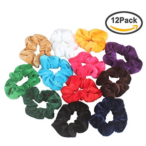 Jaciya 12 Pack Hair Elastics Scrunchies Velvet Scrunchy Bobbles Elastic Hair Bands Hair Ties, 12 Colors