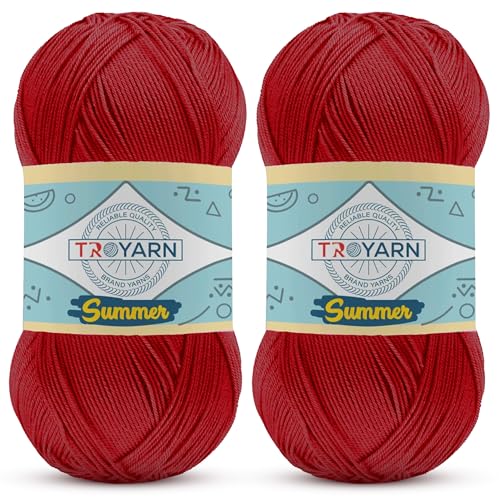 Image of Yarn for Crocheting & Knitting - 2 Skeins (2x383 Yds) (105106 - Red) - 100% Microfiber Acrylic for Craft Projects
