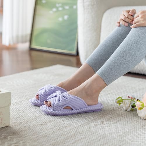 Cute Slippers for Women Indoor and Outdoor Cozy Soft Bow Open Toe Womens Slippers with Memory Foam Anti-Skid Sole Slides Spa Birthday Gifts for Women Mom Her Ladies Bridesmaid2