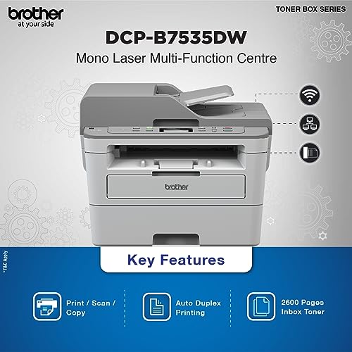 Image of Brother DCP-B7535DW Automatic Duplex Laser Printer with 34 PPM Print Speed, Multifunction (Print Scan Copy), Automatic Document Feeder, (WiFi, WiFi Direct, LAN & USB), Free Installation