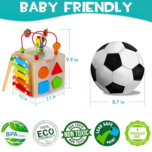 Image of HELLOWOOD Wooden Activity Cube, 8-in-1 Montessori Baby Toys for 1+ Year Old Boys & Girls, Educational Learning Toys for Toddlers Age 1-2, 1st Birthday Gift | Bonus Sorting & Stacking Board