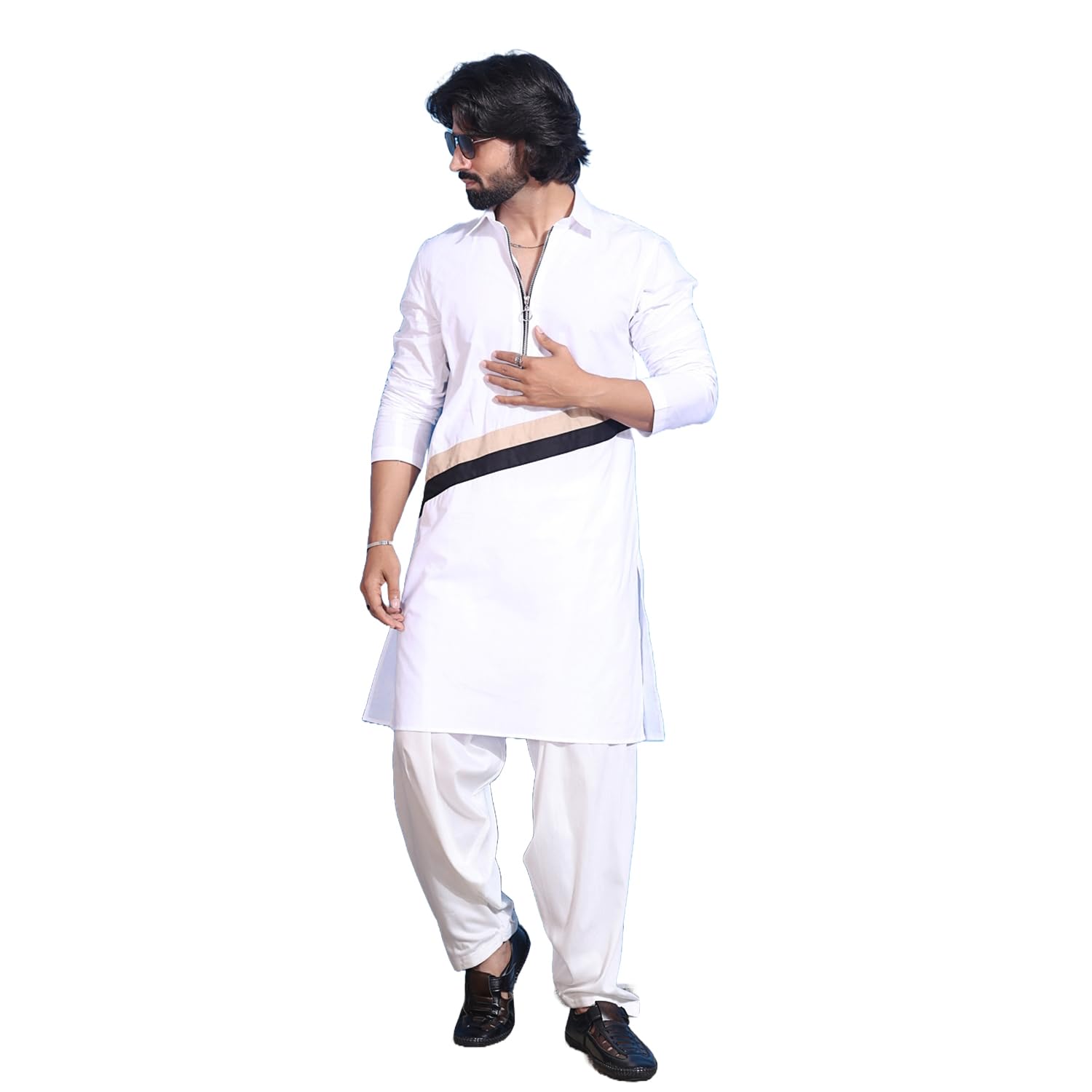 midav Men's Cotton Calf Length Straight Kurta | Side Slits | Shirt Collar (IFK150-A)-picture-0
