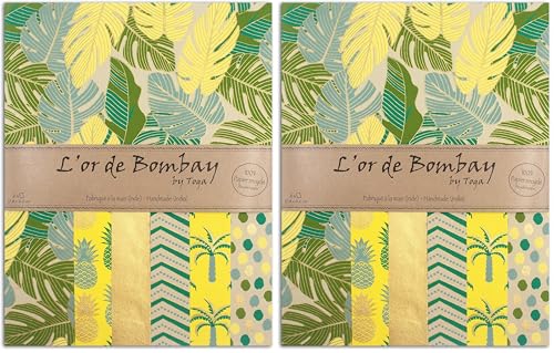 DRAEGER PARIS 1886 Juego de hojas de oro de Bombay, amarillo, verde y dorado, talla única (Paquete de 2)