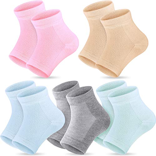 Boao Moisturizing Gel Heel Socks 5 Pairs Open Toe Socks Soft Ventilative for Dry Hard Cracked Skin Moisturize (Pink, Turquoise, Grey, Skin and Mint)
