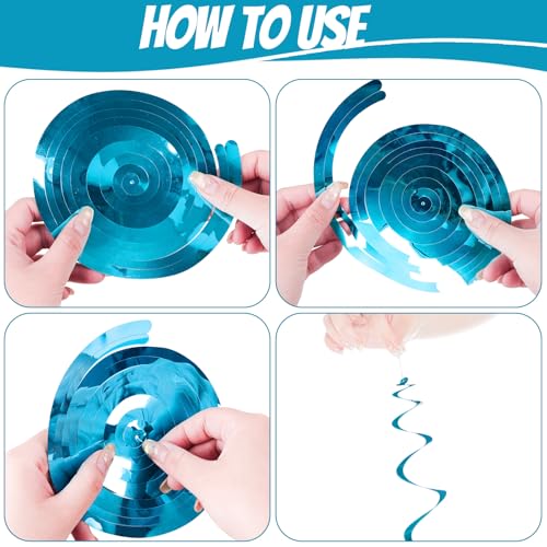 Image of Ceiling Swirl Foil Decorations Hanging Plastic Streamer Themed Swirl Party for Birthday Wedding Baby Shower Sea Nautical Themed Party, Pack of 28