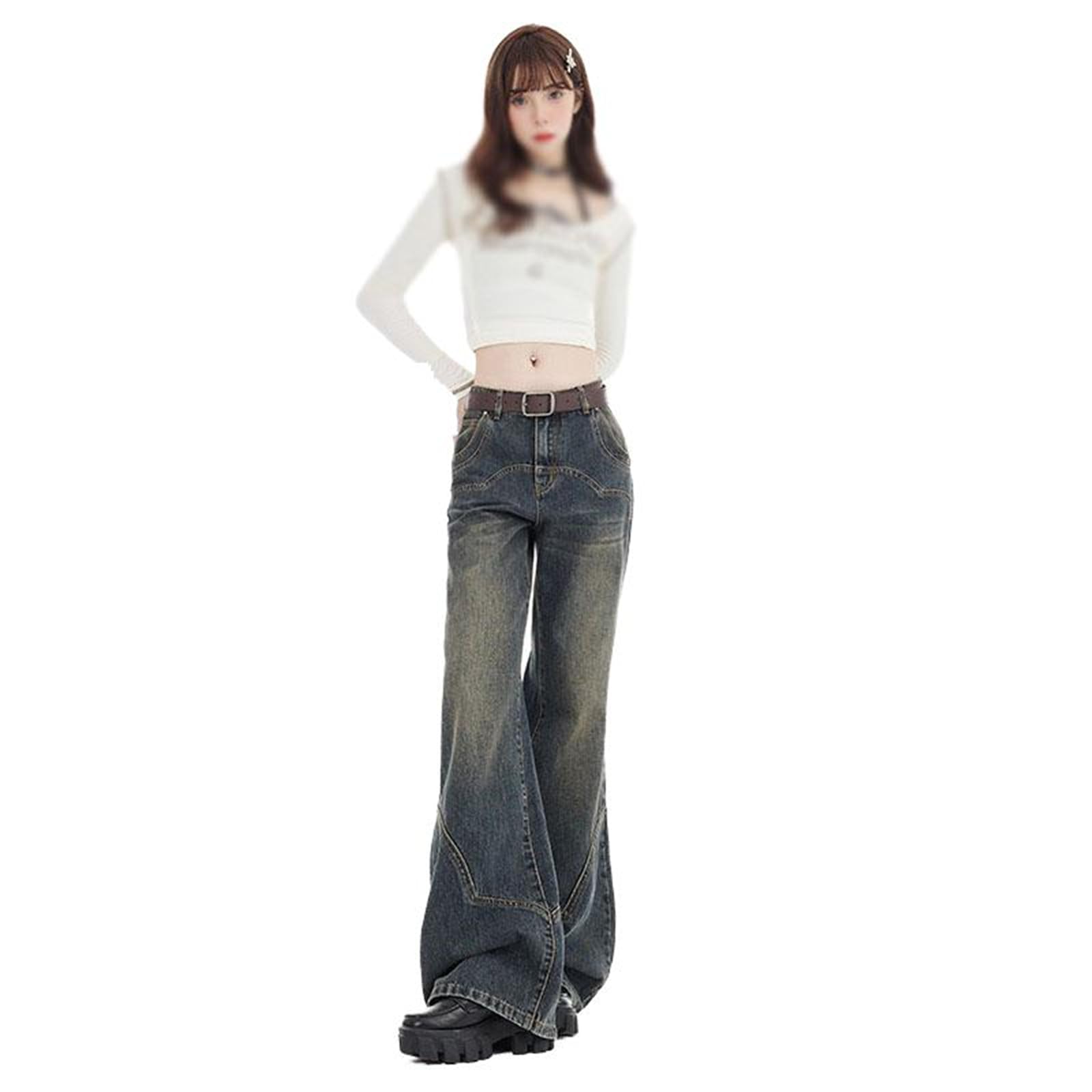 Pantaloni Donna Vintage a Zampa d'elefante Larga Casual Lunghi