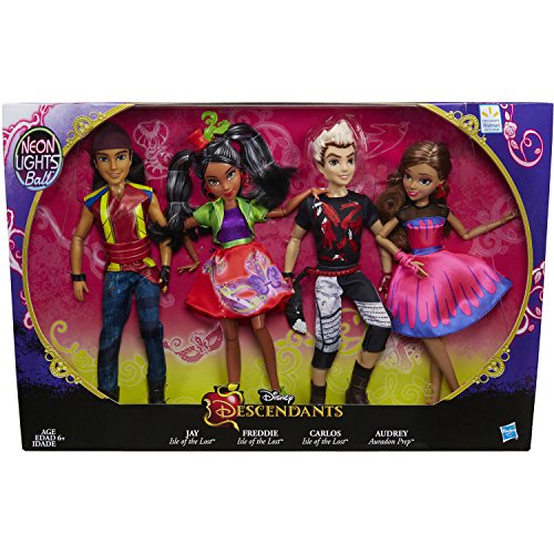 Disney Descendants Neon Lights Ball Exclusive 4-Pack Jay Freddie Carlos and Audrey