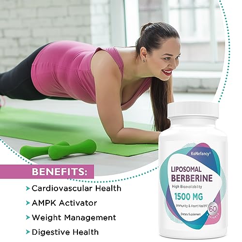 KoNefancy Berberine HCL Supplement 1500mg - Third Party Tested, High Bioavailability Liposomal Berberine Capsules for Women and Men, GLP-1 Support and AMPK Activator, Non-GMO, Sugar-Free,60 Softgels — view 5