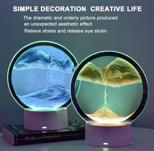 CRLKSSJX Moving Sand Art Lamp, 3DMoving Sand Art, Quicksand Bedside Lamp, Creative Glass Sand Painting Colorful Night Light, Home Relaxation and Office Decoration - image 3