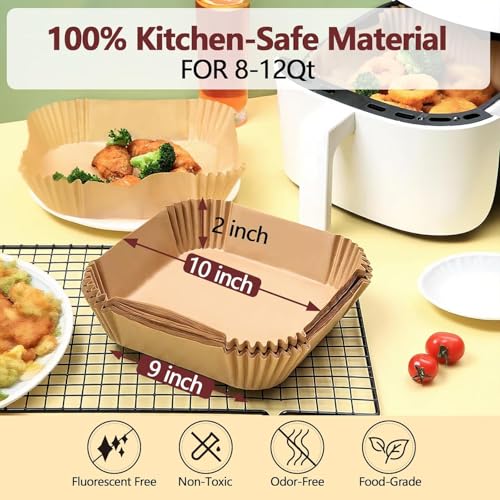 Image of 10 Inch Air Fryer Liners Disposable-250PCS Square Parchment Paper Liners,Heat Resistant & Non-Stick,Unbleached Liners for Air Fryer,Oven,Roasting,Baking,Microwave(Bottom is 8 Inch)