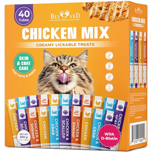 Creamy Lickable Cat Treats & Wet Food Squeeze Tubes Liquid Kitten Snacks Skin & Coat Health Multivitamin Treats for Cats & Small Dogs Lick Up Chicken Mix