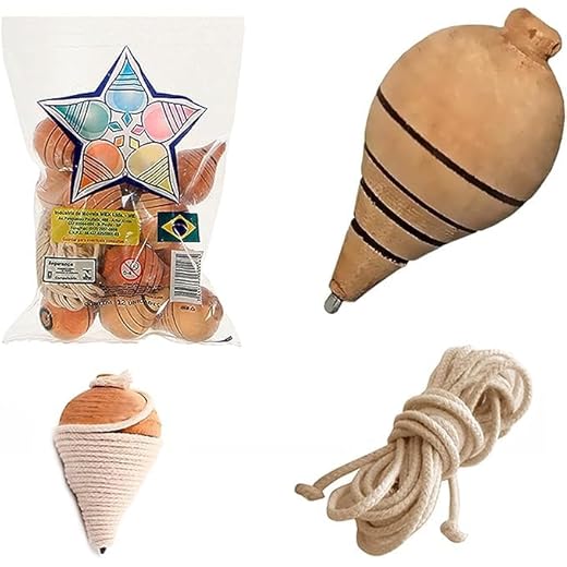 12 Pião De Madeira reforçado Com Fieira