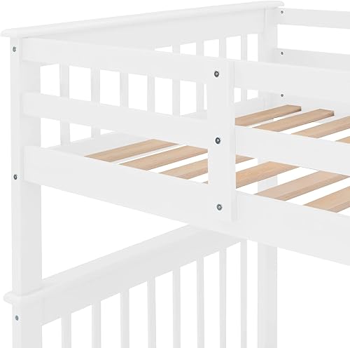 Miniatura 18 de Merax Litera de escalera individual sobre matrimonial con nido, escalera de almacenamiento y barandilla de longitud completa, litera de