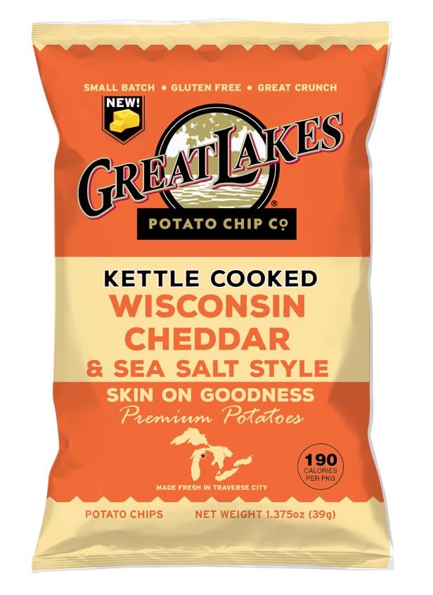 Miniatura 4 de Great Lakes Potato Chip Co. Wisconsin Cheddar y sal marina estilo hervidor de patatas fritas cocidas, caja individual tamaño aperitivo (paquete de