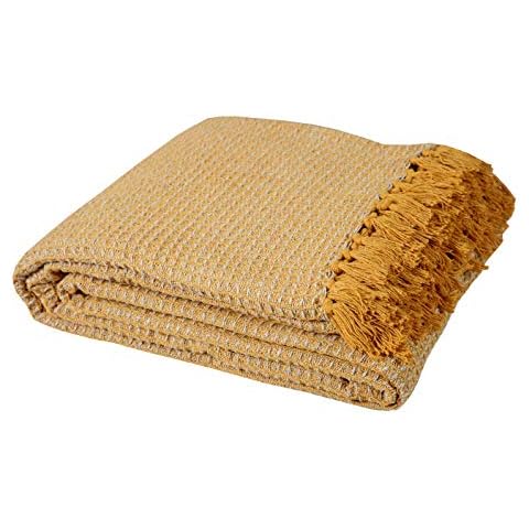 StylemyBedroom 100% Cotton Woven Honeycomb Waffle Sofa/Bed Throw (Mustard two tone, 230cm x 254cm (90" x 100")) Cover