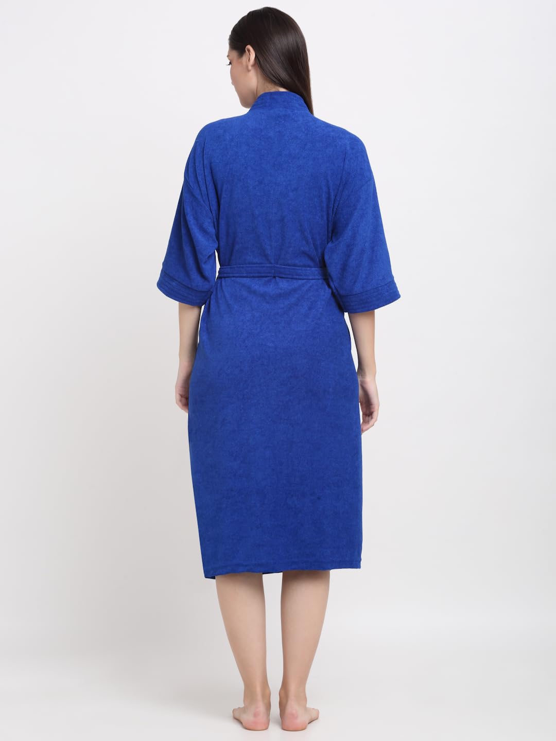 CREEVA Everyday Unisex Micro Terry Bathrobe Collection With kimono collar and 1 Pocket, 3/4 Sleeve Bath Robe Super Soft Light Weight - Turkish Blue - Image 3 thumbnail