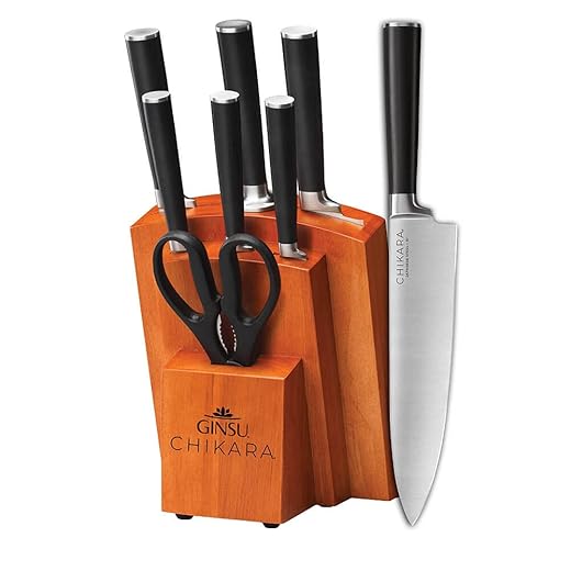 Ginsu Chikara Series Forged 8-Piece Japanese Knife Set - Premium Cutlery Set with 420J Stainless Steel Kitchen Knives and Toffee Bamboo Block