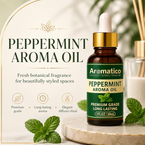 Image of AROMATICO Peppermint Diffuser Oil, Premium Home Fragrance Oil for Aromatherapy, Meditation & Concentration | Versatile Use in Diffusers, Air Fresheners 30ml
