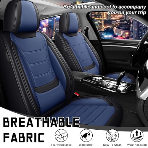 Image of Car Seat Cover Full Set for Toyota Camry Hybrid Seat Covers 2007-2024, Nappa Leather Waterproof Seat Covers For Cars, Airbag Compatible, Universal Automotive Seat Covers(Standard Front Row /Black Blue)