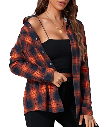 Deer Lady Plaid Flannel Shirts for Women Buffalo Plaid Shirts Oversized Long Sleeve Casual Button Down Blouse Top