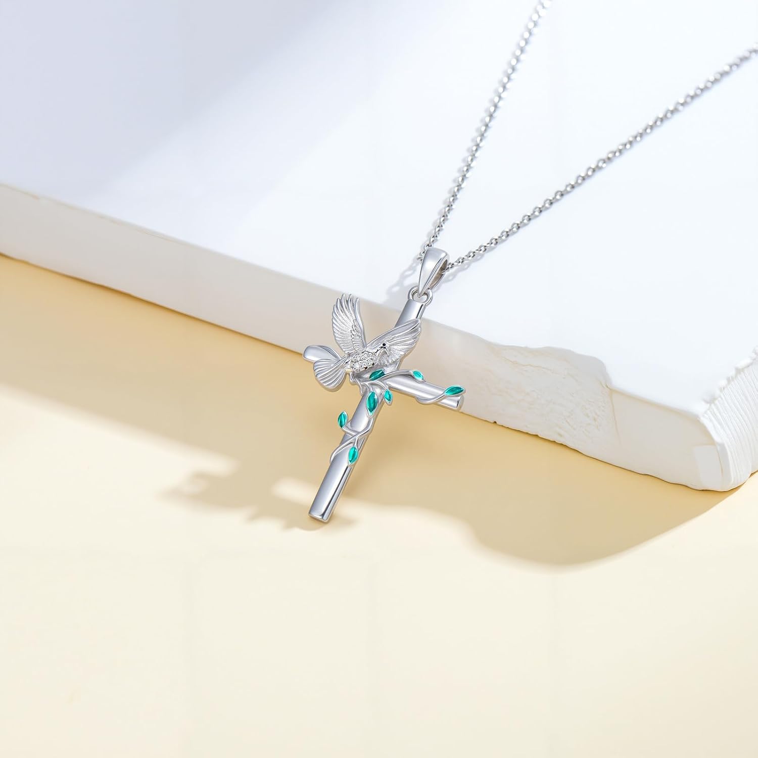 Diamond Dove Cross Necklace for Women 925 Sterling Silver Holy Spirit Dove Necklace with Lab Grown Diamond Doves Birds Faith Religious Jewelry Gift for Birthday - Image 2