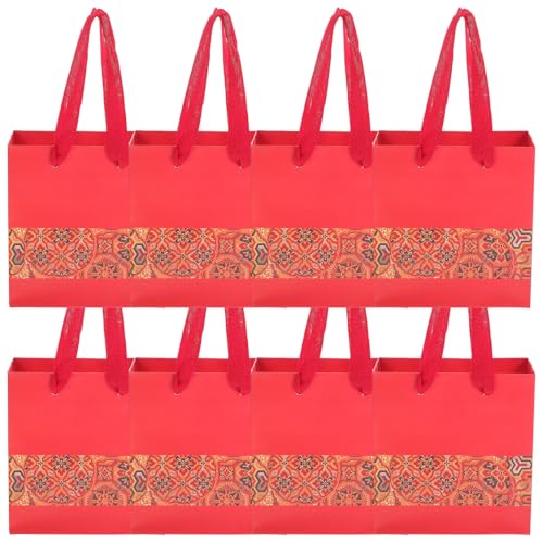 VALICLUD 5個紅色民族風紙製 バッグ 小 耐久性ある食品グレード素材使用 おしゃれなパーティー用キャンディ収納紙袋 手提げプ