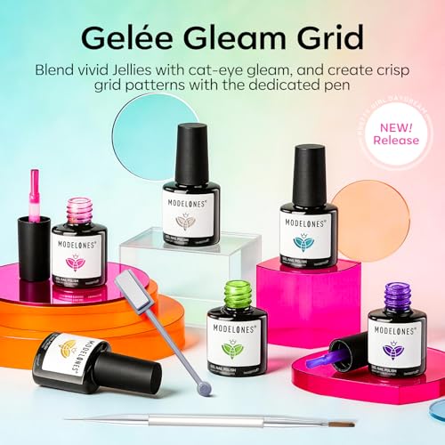 Image of modelones Gel Nail Polish Set, 6 Colors 2026 Summer Nude Cat Eye Gel Polish Translucent Bright Neon Hot Pink Yellow Green Purple Blue Sheer Jelly Nail Polish W Magnet & Liner Nail Brush LED Gift