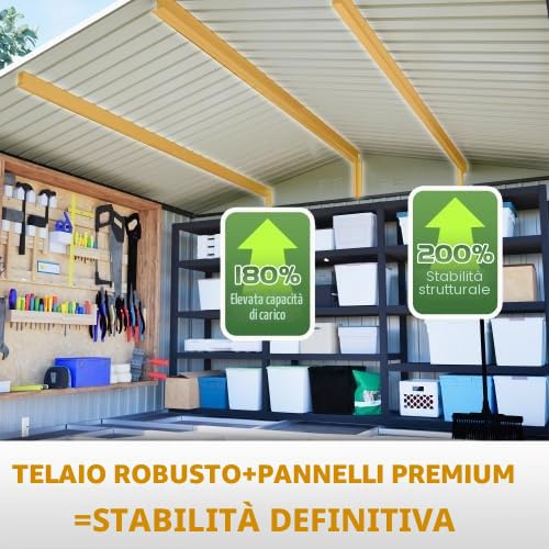 XXXL capanno per attrezzi 3x2,5m (300x252 cm) – Grande casetta da giardino con tetto a capanna e 2 porte a battente. Capanno in acciaio per motociclette e biciclette, grigio