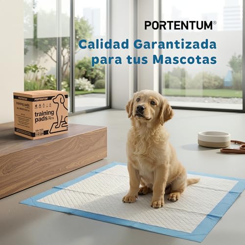 PORTENTUM Empapadores Perros 90x60 cm 100 Unidades – 6 Capas absorbentes antifugas con Control de olores – Alfombrillas Desechables para Entrenamiento – Inodoro para Perros